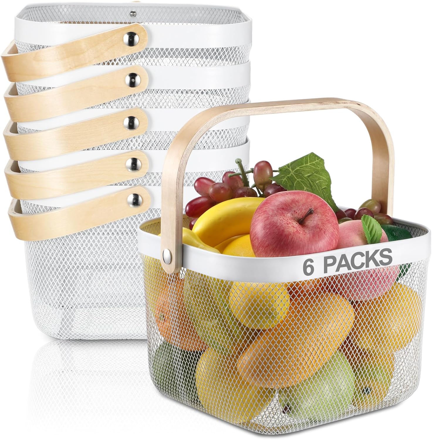 roshtia 3 pcs metal mesh steel basket with handle square wire harvest storage small mesh basket with handle for shopping garden bathroom kitchen organizing(9.65 x 9.65 x 7.09 inch,white) 9.65 x 9.65 x 7.09 inch white