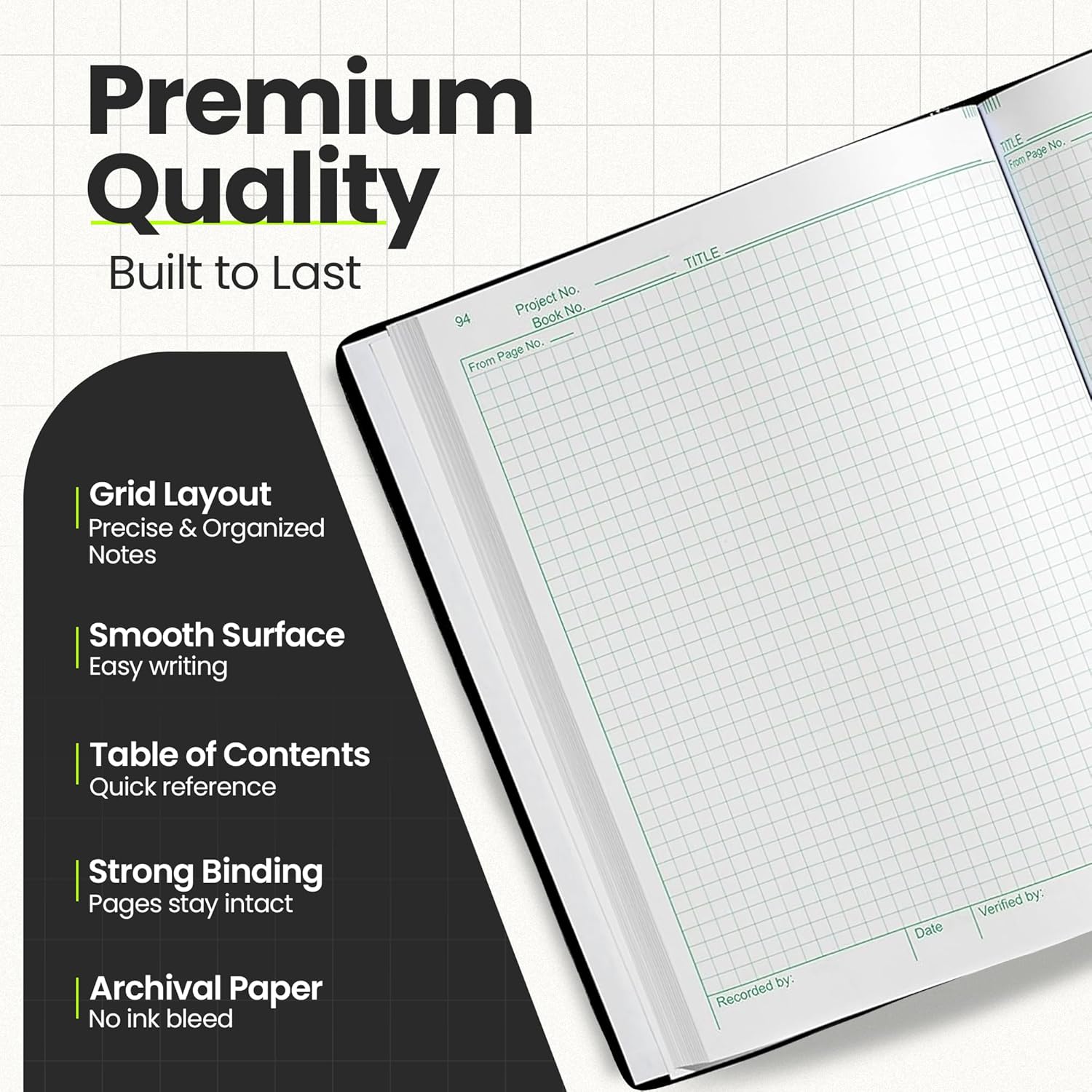 Scientific Notebook Company Flush Trimmed, Model #2001 Research Laboratory Notebook, 192 Pages, Smyth Sewn, 9.25 X 11.25, 4x4 Grid (Black Cover) - Made in the USA : Science Laboratory Notebooks : Office Products