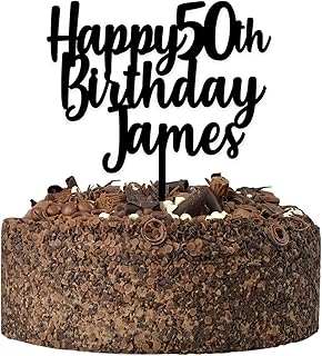 Personalised Happy 50th Birthday Cake Topper - 16th 18th 21st 30th 40th 60th 70th Birthday Cake Topper Decoration - Glitter Acrylic or Wood Birthday Cake Topper - ANY Age + Name Cake Topper