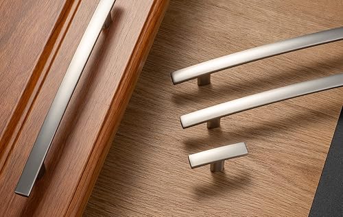 Miniatura 7 de KOOFIZO Paquete de 20 tiradores de barra curvada sólida para gabinete, manija de arco de muebles de níquel cepillado, orificio central para tornillo