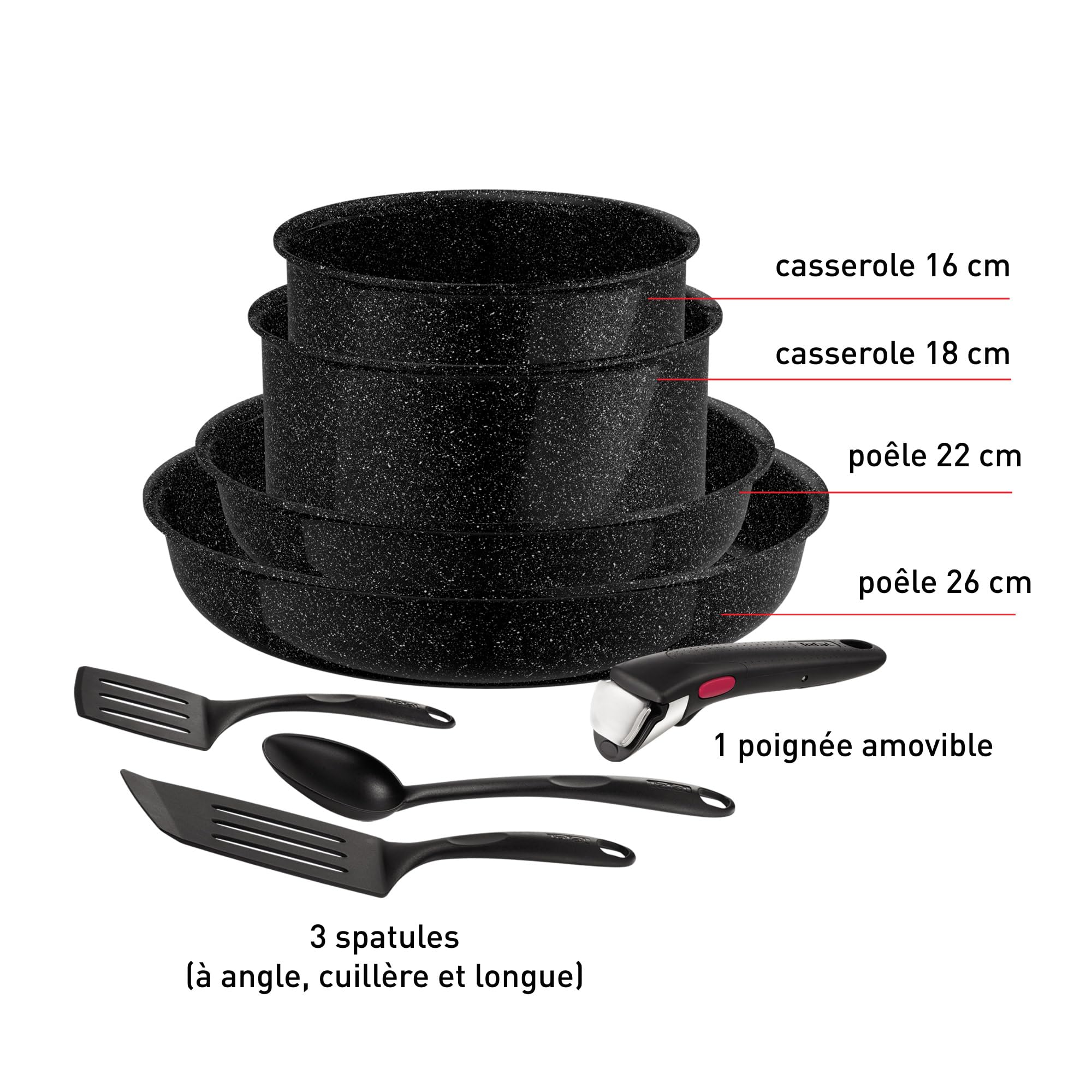 Tefal Ingenio, Lot 8pièces, Revêtement céramique antiadhésif, Induction, Casseroles, Poêles, Poignée amovible, Fabriqué en France, Intens' Ceram, L2649802
