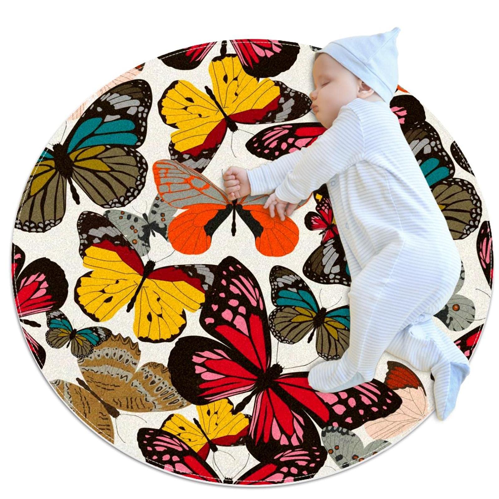 Tapis rond papillons floraux 100cm tapis de sol chambre salon salle de jeux