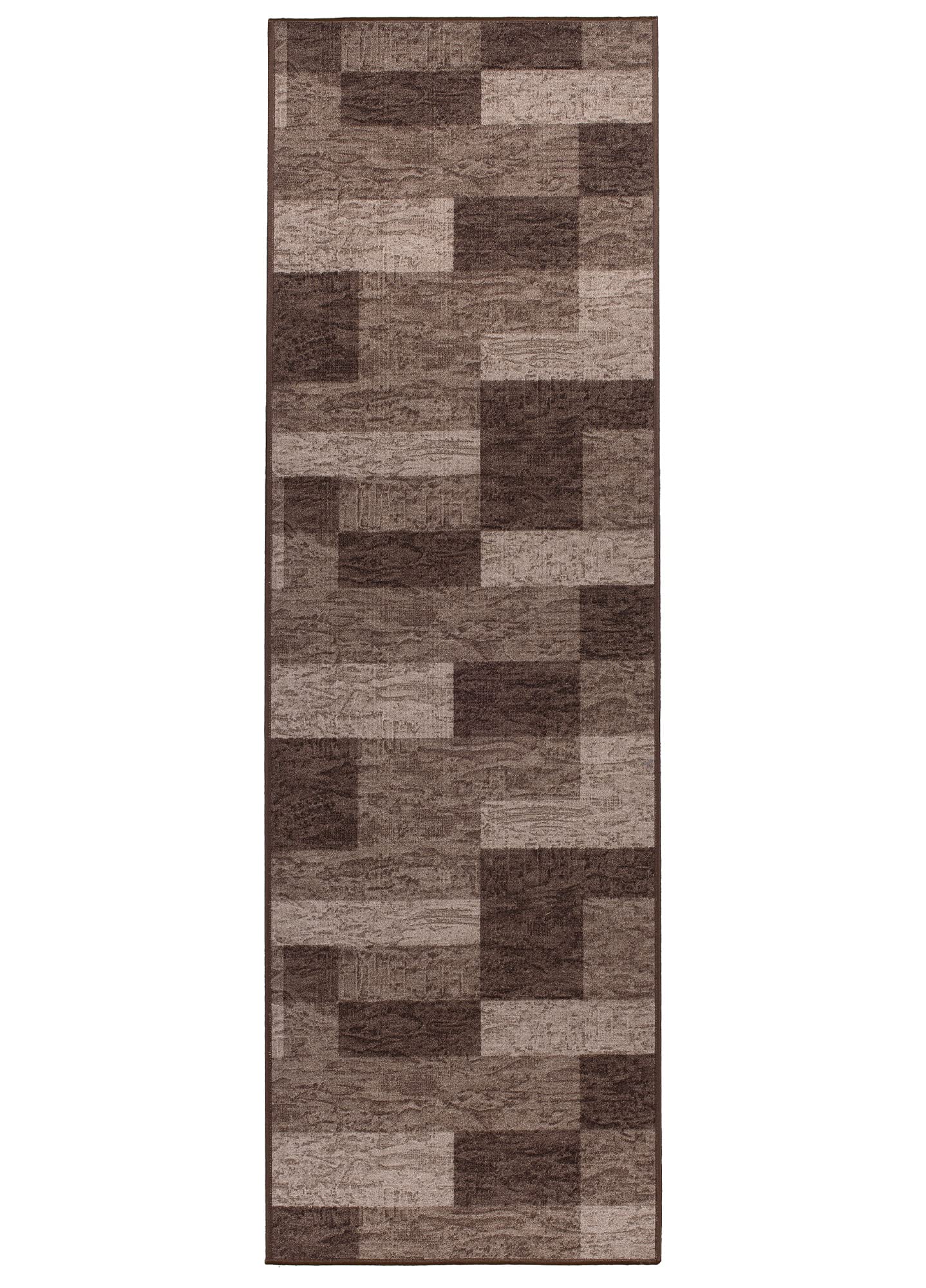TAPISO Anti Rutsch Teppich Läufer rutschfest Brücke Meterware Modern Dunkelbraun Braun Viereck Geometrisch Design Flur Küche Wohnzimmer Diele 120 x 300 cm