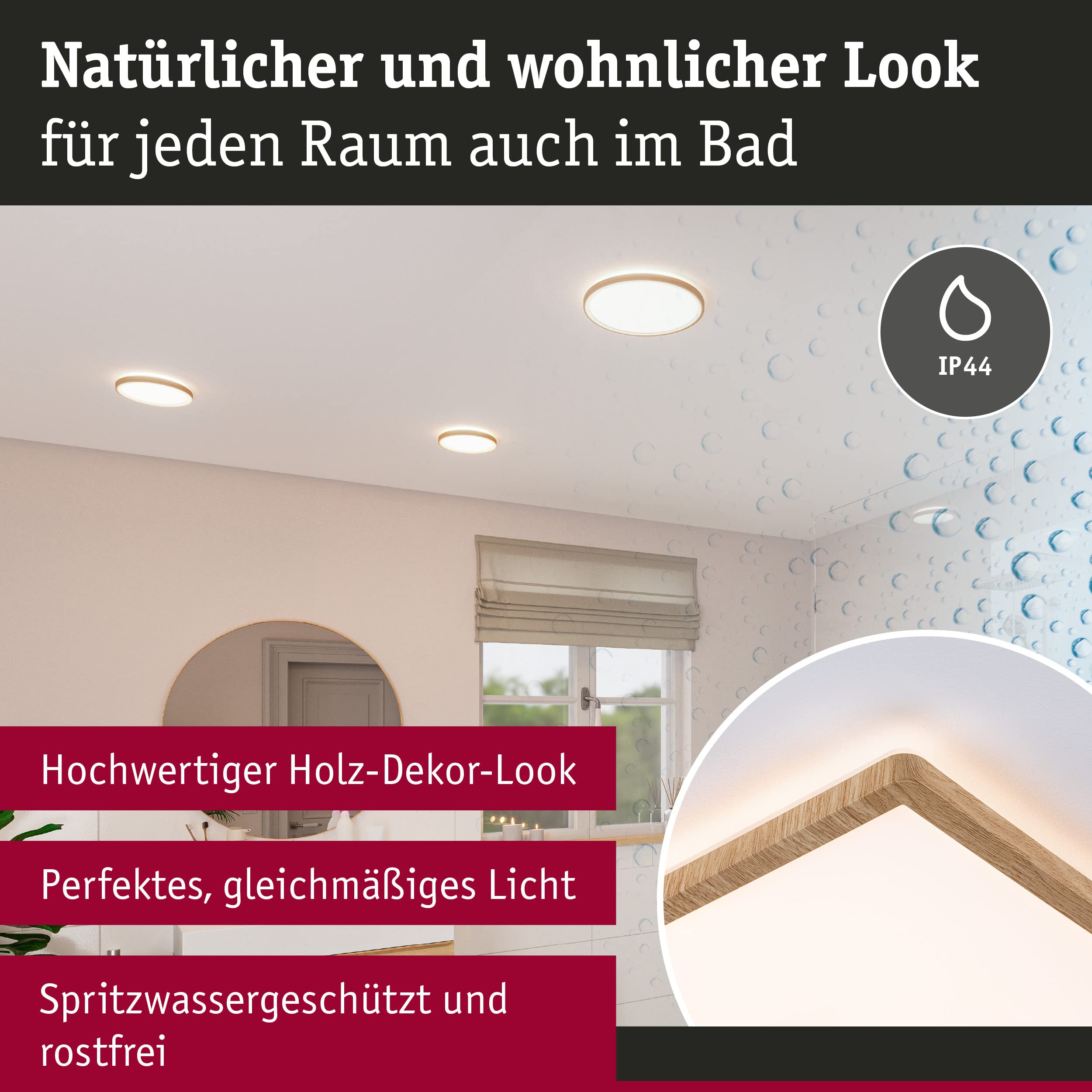 Paulmann 71031 LED Panel Atria Shine Deckenleuchte mit Backlight eckig IP44 22W 2300lm 580x200mm Holzoptik Kunststoff 3000K - Warmweiß Badleuchte