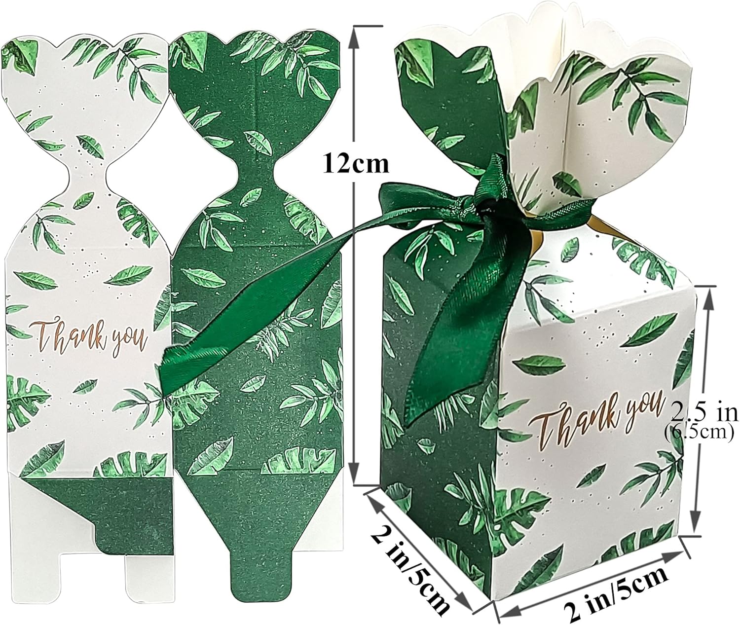 Freletry 50PCS Candy Favor-Boxes Wedding Birthday Party Gift Boxes Christmas gift box with 50PCS Deep Green Ribbon Decoration (Green) - Image 2