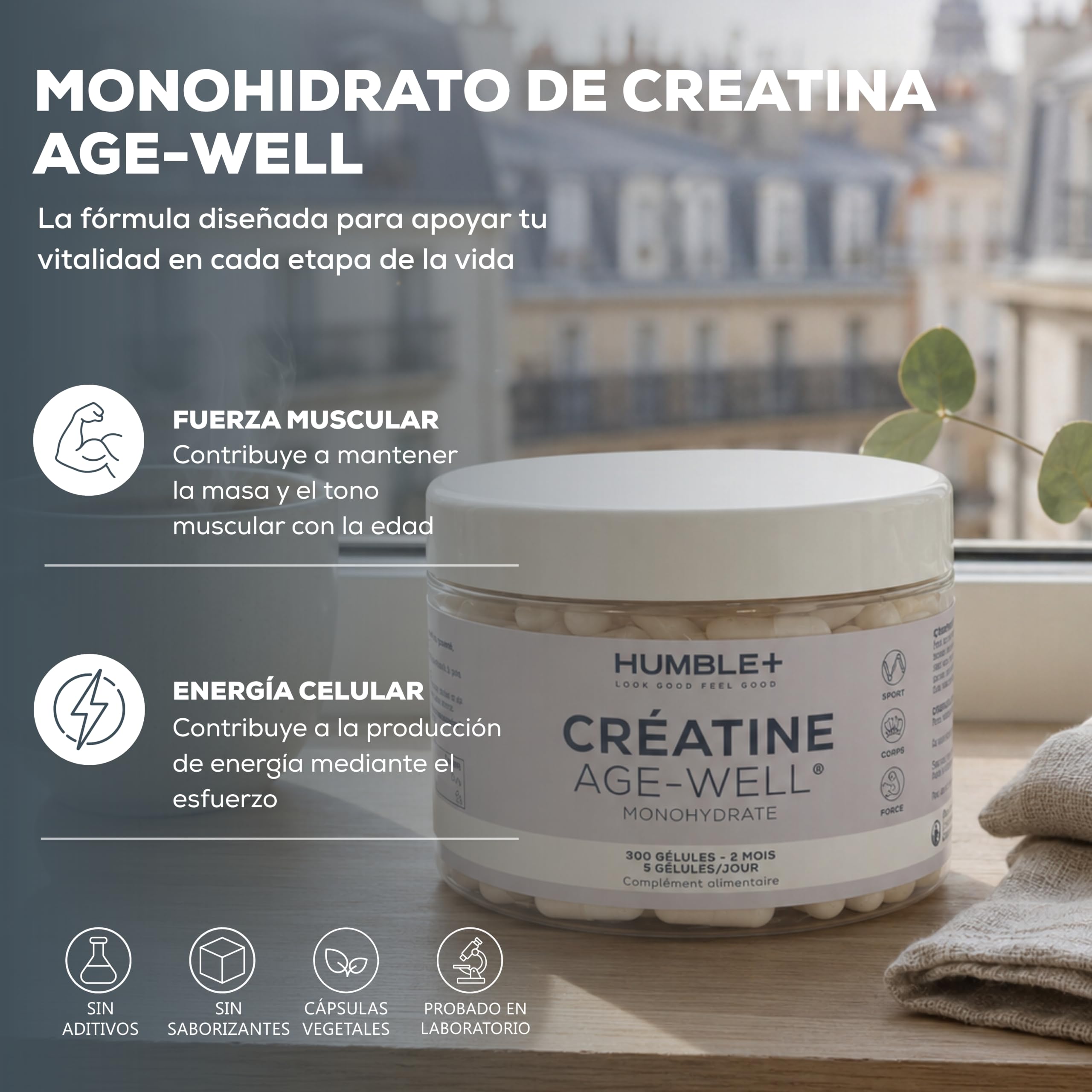HUMBLE+ Creatina Monohidrato Age-Well® Cápsulas - 300 Cápsulas - 2 Meses