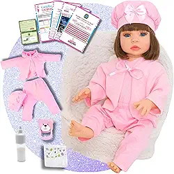 Boneca Bebê Reborn Menina Realista em Silicone com Roupinha e Acessórios Inclusos 45 cm (Roupa Rosa)