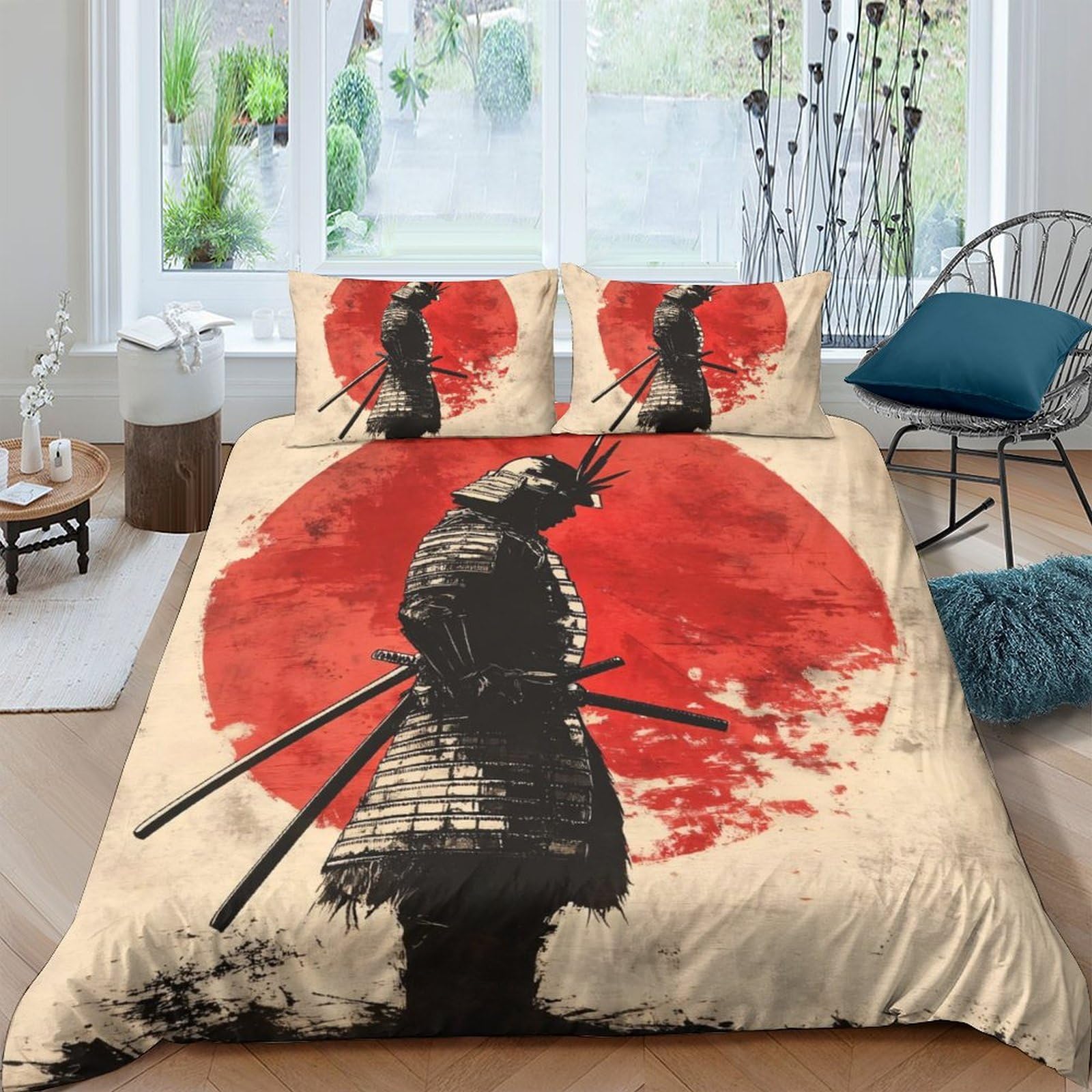Ctjqhvkz Style-9 3D Printed Samurai Red Sun Fitted Sheet Microfiber Soft Bed Cover For Bedroom Guest Room Decor Anti-Slip Washable Single（135X200cm）