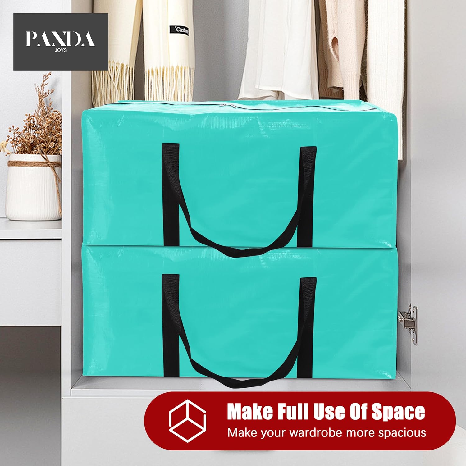 12 Pack Extra Large Moving Bags with Zippers & Carrying Handles, Heavy-Duty Storage Tote for Space Saving Moving Storage, Fold Flat, Alternative to Box and Bin,Aquamarine - Image 7