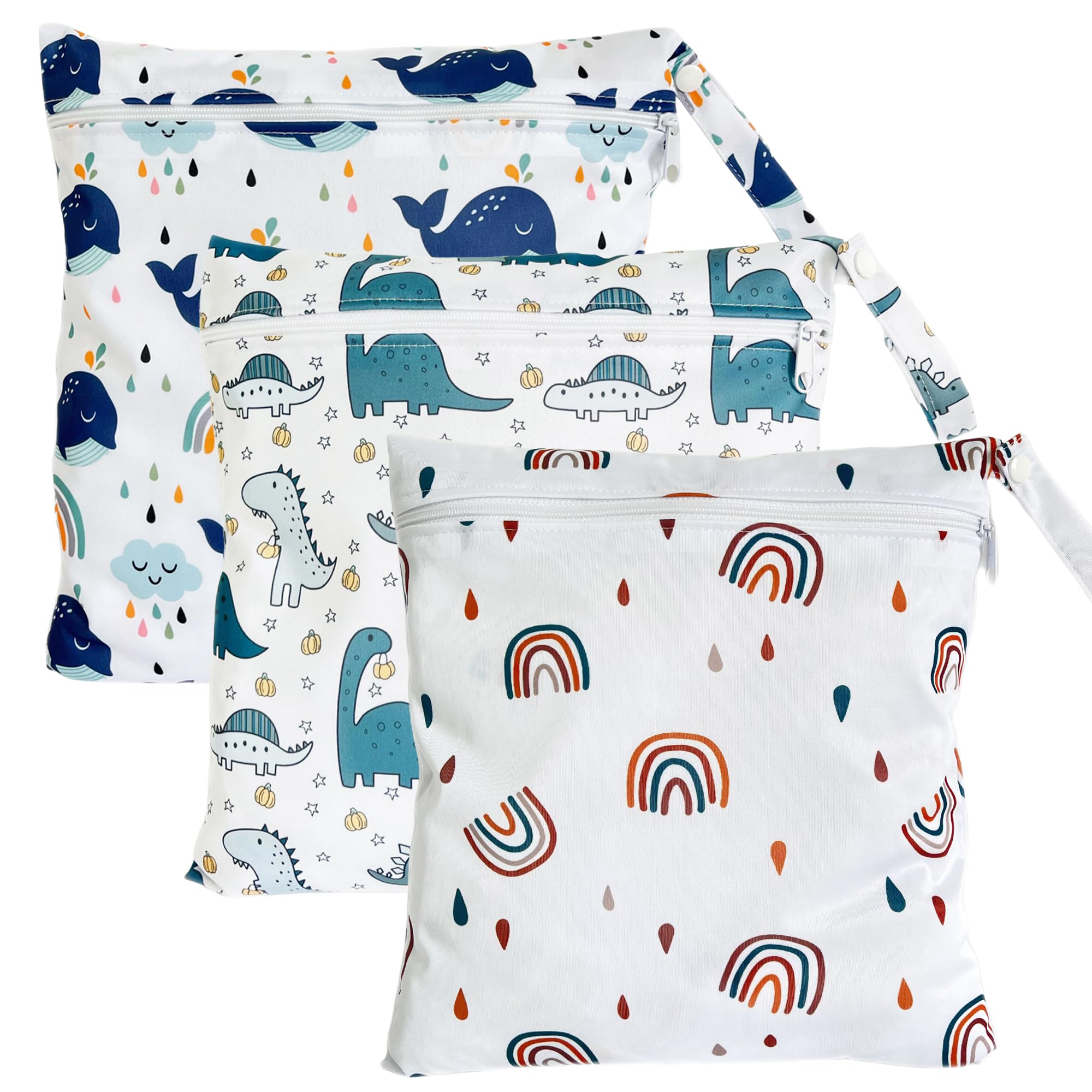 TRASUN Wetbag Nursery Wet Bag Nappy Bags Swimming Equipment Wet and Dry Changing Bag Pack of 2 Waterproof Washable Wet Bag Organiser for Toddlers, Colour mix, 3er-Pack, Pack sack