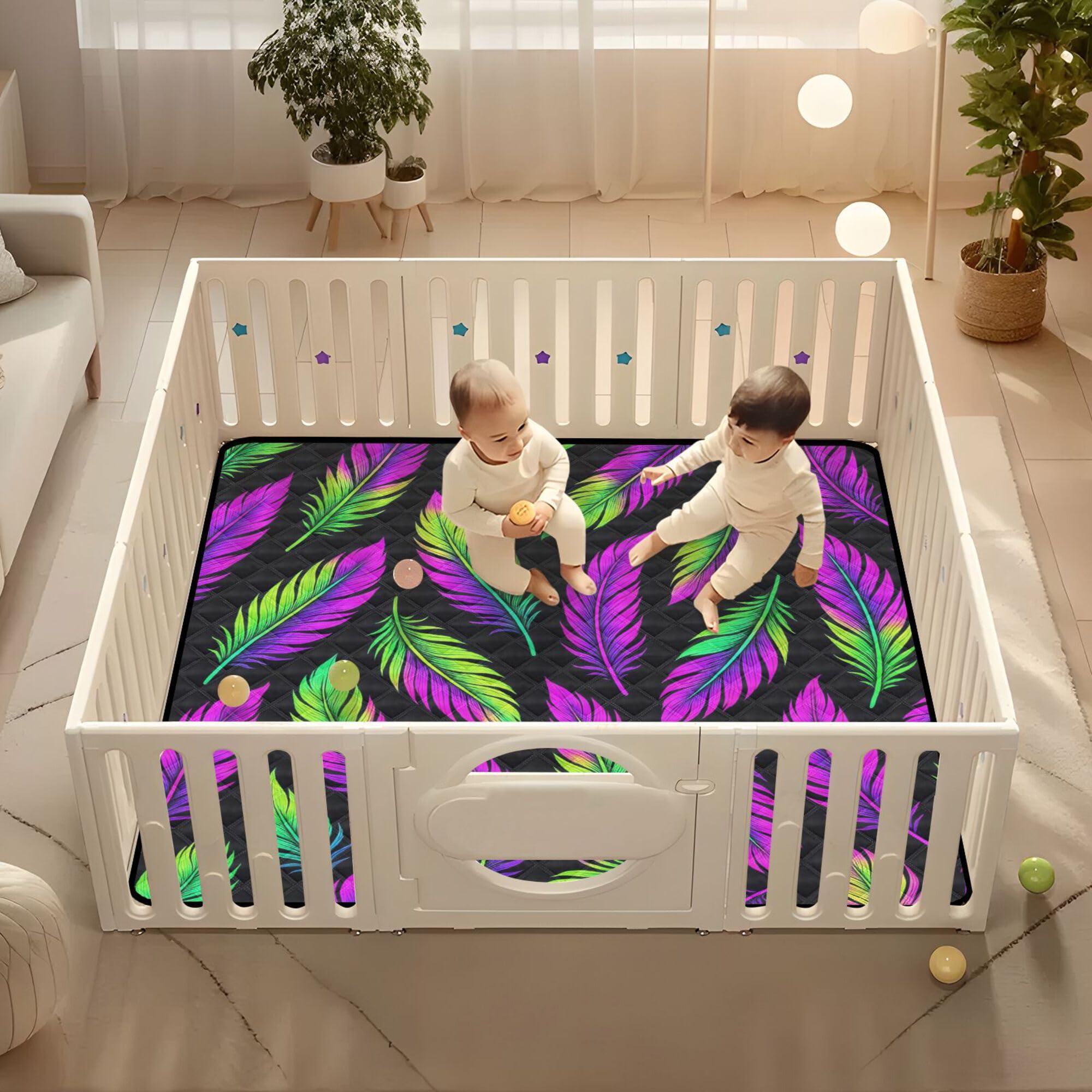 Neonowy wzór boho miękka wyściełana mata do zabawy dla niemowląt na podłogę 1-częściowa mata do kopania dla malucha niemowlęcia, 127 cm x 127 cm