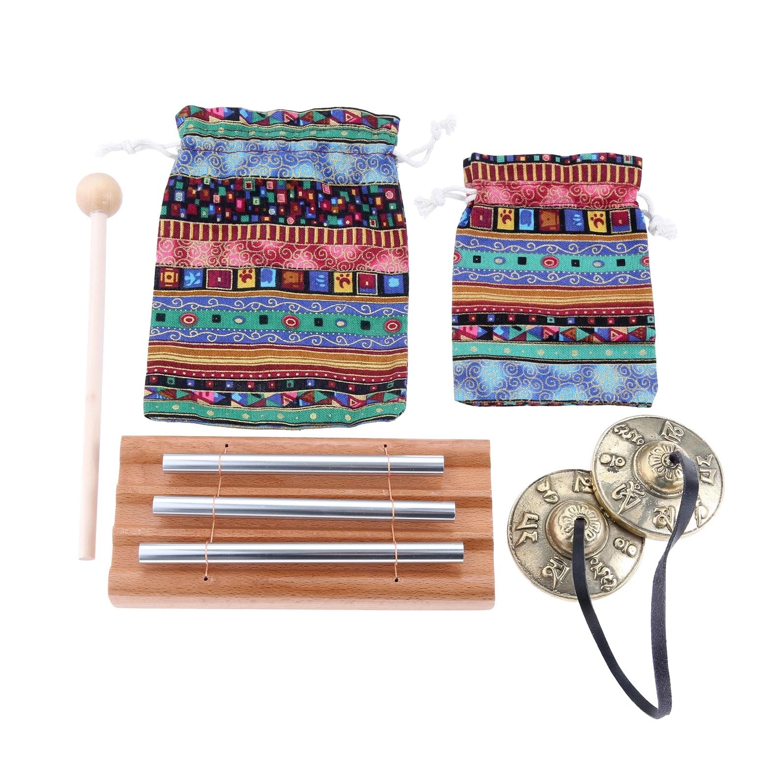 Per strumenti di meditazione Kit Piatti Tingsha Campana a 3 toni e borse Percussioni Yoga Preghiera Insegnamento Terapia del suono Pratica Zen