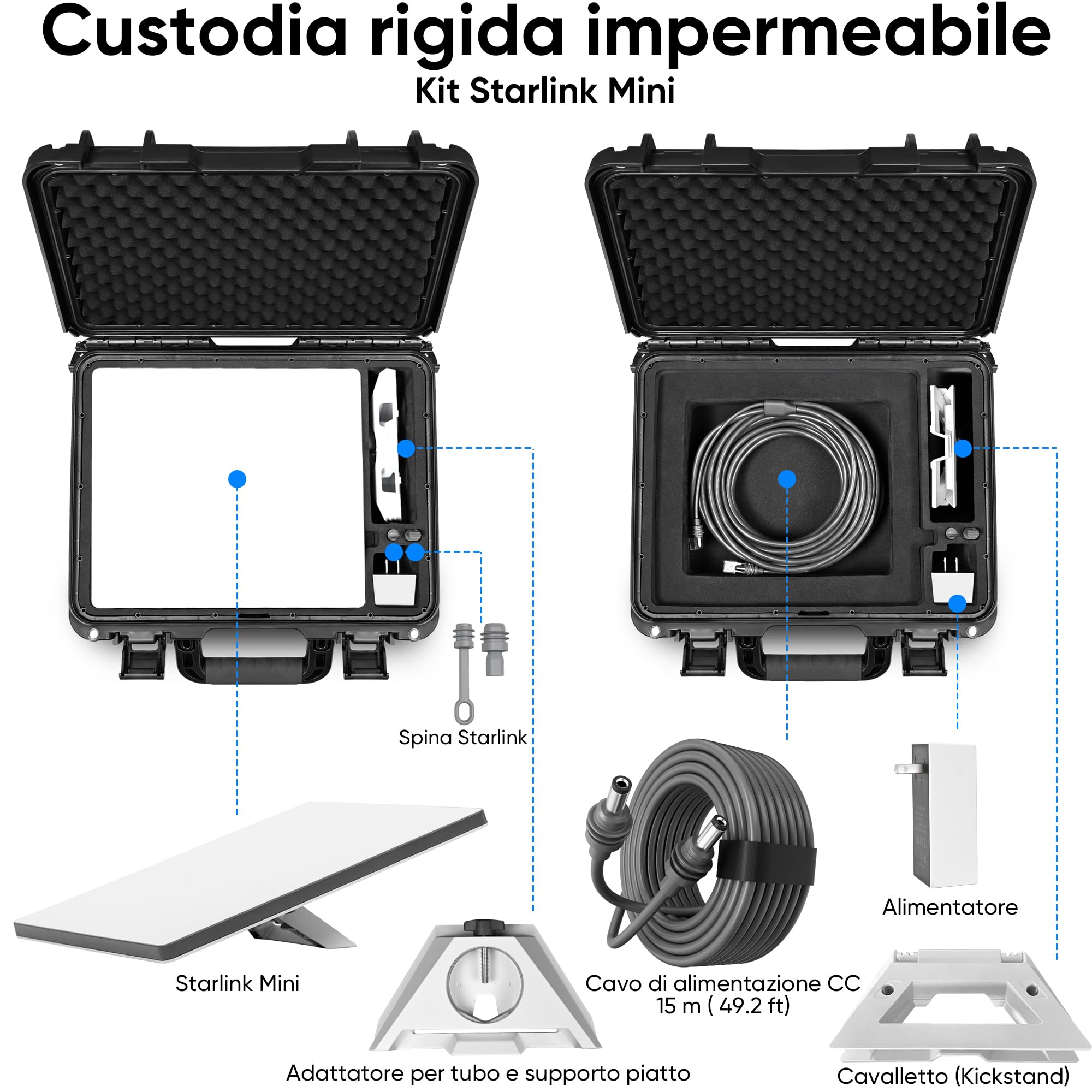 Lekufee Custodia rigida impermeabile per Starlink Mini Kit, custodia protettiva IP67 con inserto in schiuma EVA personalizzata, adatta per piatti, adattatori, cavi e accessori, custodia da viaggio