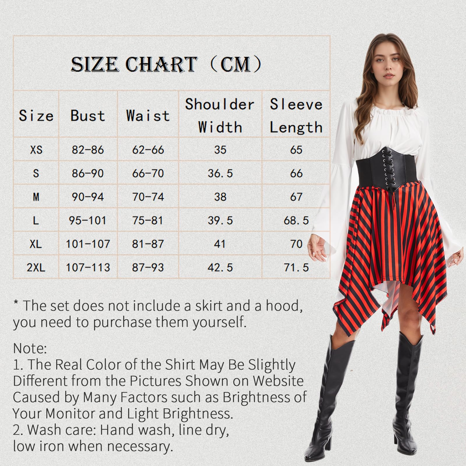 Chemisier gothique de la Renaissance pour femme – Vêtement médiéval victorien et pirate pour costumade et Halloween