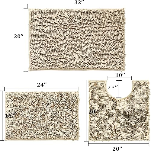 Miniatura 108 de Juego de 3 alfombras de baño extrasuaves y absorbentes, alfombras de baño de felpilla, alfombra de felpa antideslizante, juego de baño con alfombras