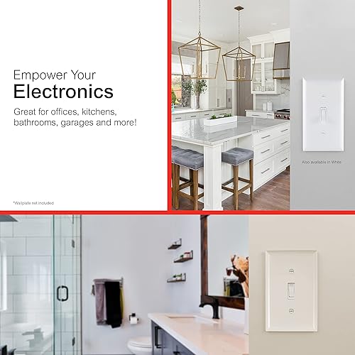 Miniatura 5 de Interruptor con puesta a tierra, ventilador de encendido y apagado en la pared, y reemplazo del interruptor de luz, 15 amperios, ideal para el