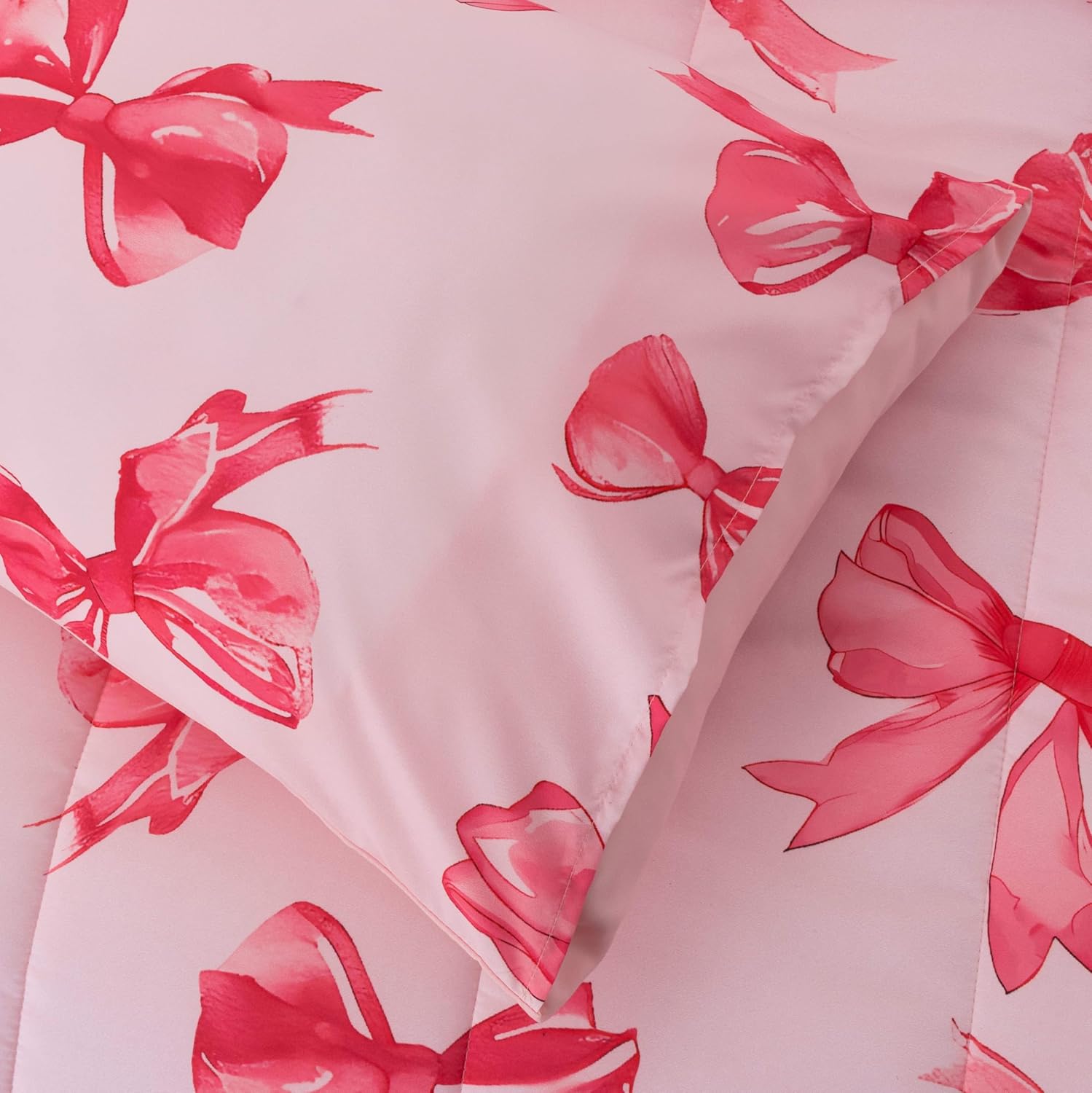 Btargot 5 Piece Pink Bow Tie Comforter Set for Girls Boys Kids, Twin Size Cartoon Bowknot Bedding Set, Bed in a Bag with Comforter, Sheets and Pillowcases - Image 5