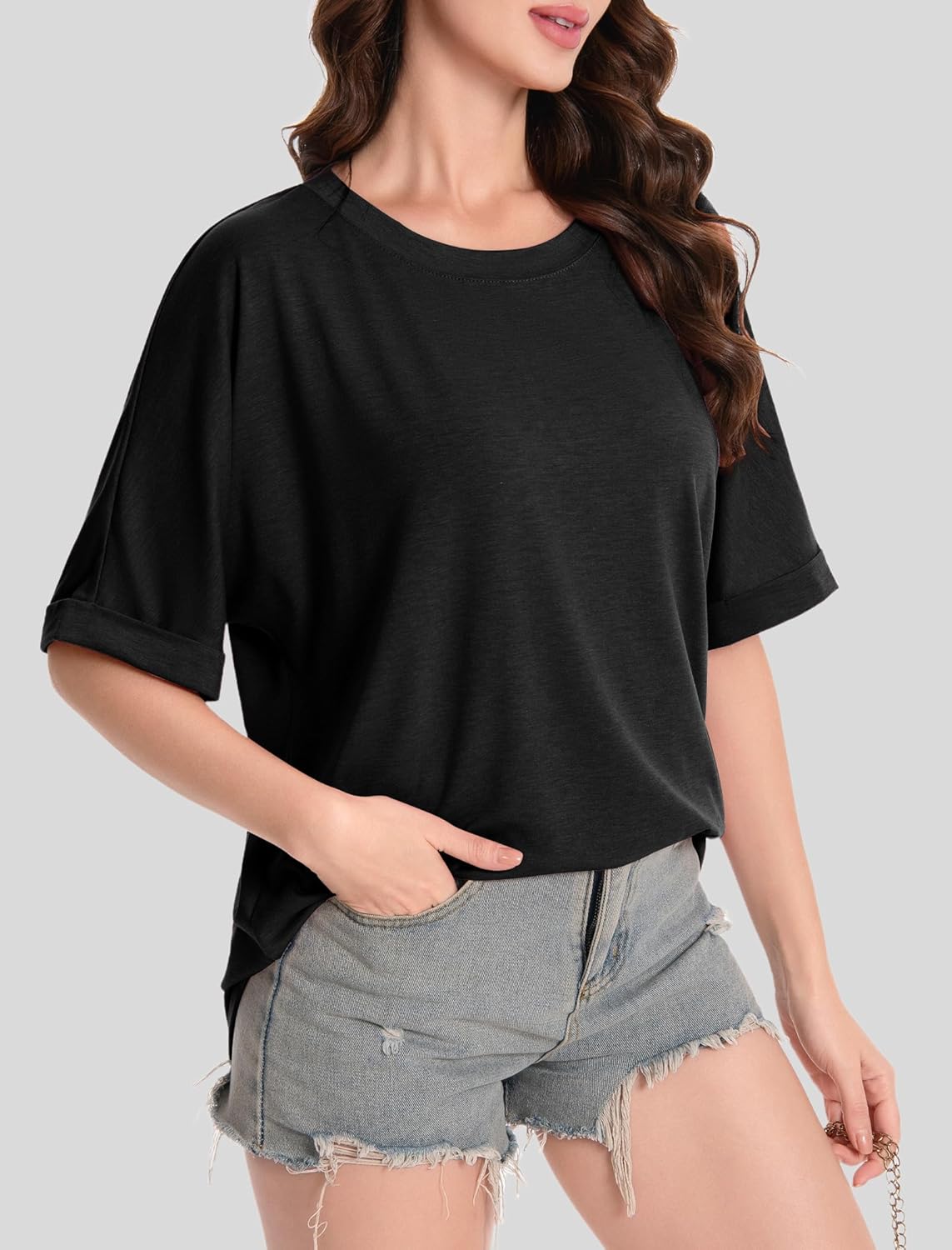 Oversized T Shirts for Women Crewneck Short Sleeve Tops Fashion Casual Basic Tee - Image 7