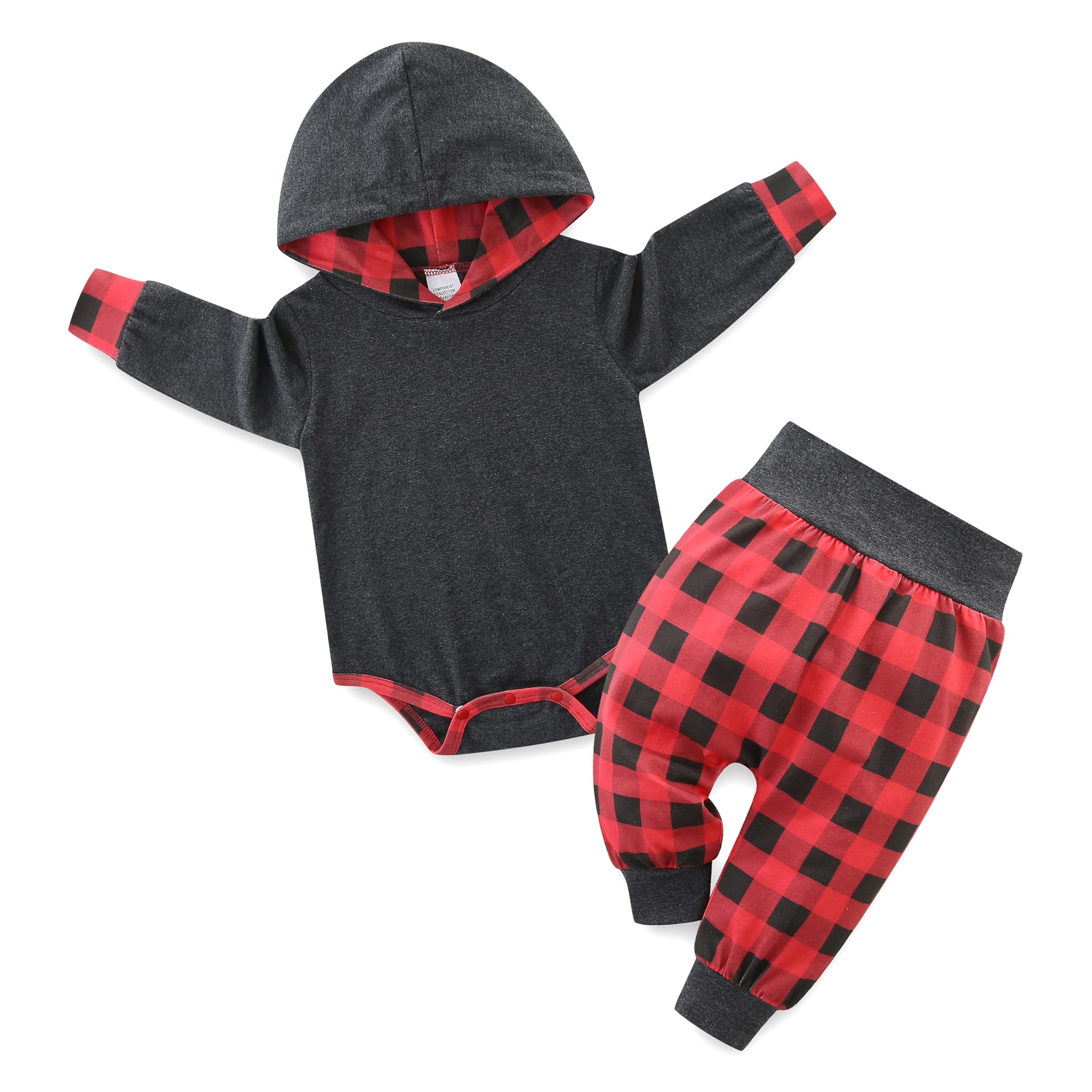 JingleBaBa Preemie Infant Baby Boys Letter Print Long Sleeve Romper Hoodies + Pants 2PCS