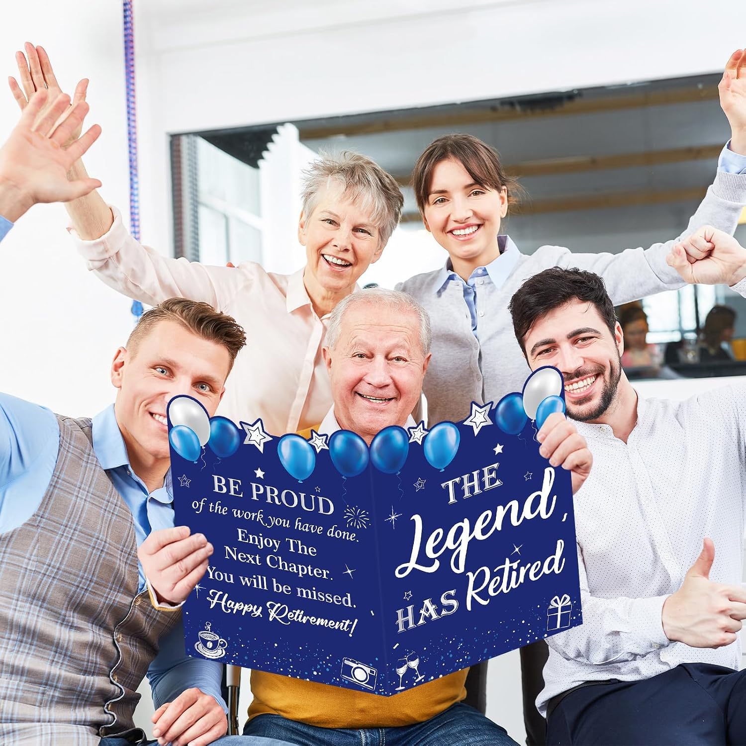 Jumbo Retirement Card Blue Silver Large Retirement Cards for Signing Giant Happy Retired Guest Book Greeting Card with Envelope Farewell Retired Gifts for Man Woman Party Decorations 14 x 22 inch