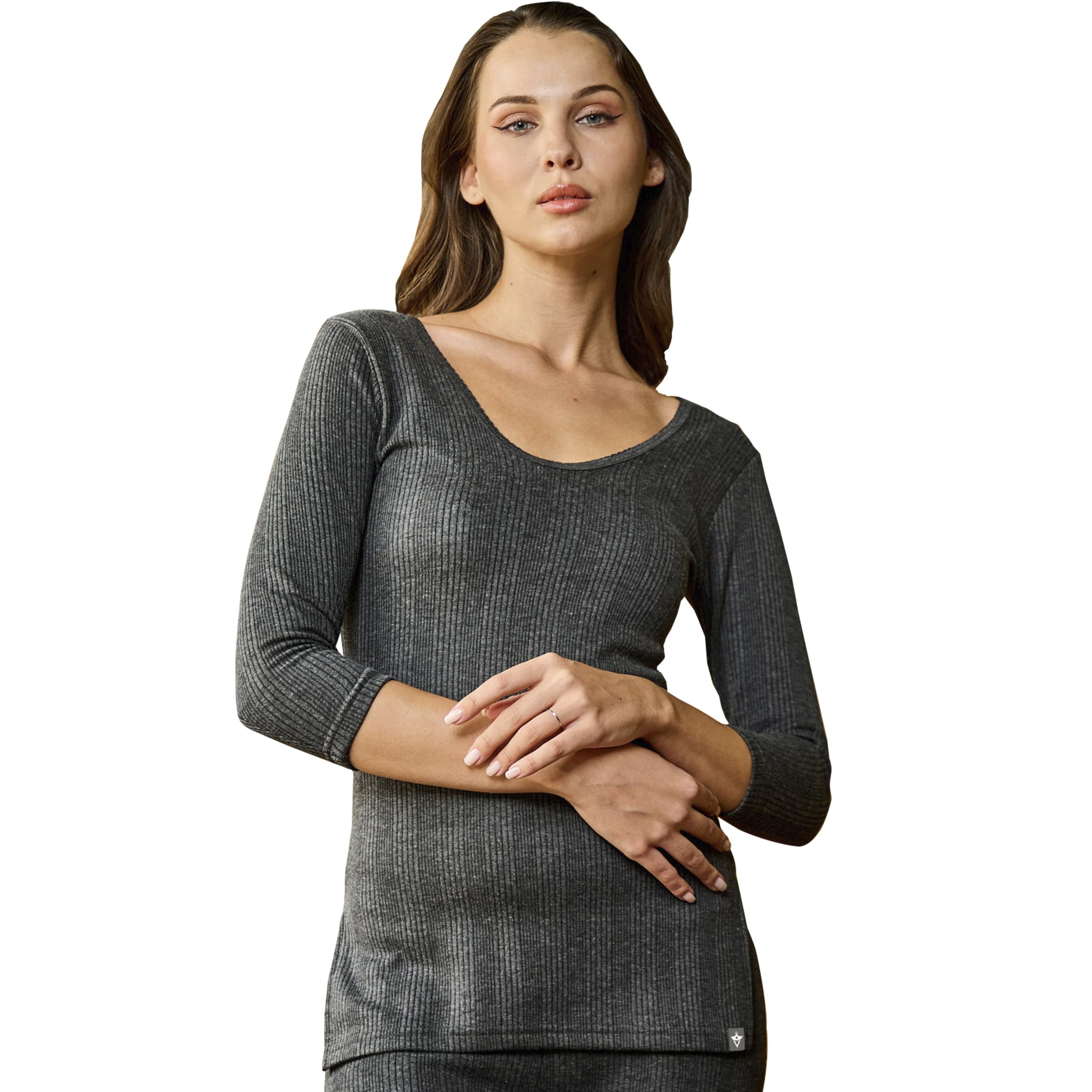 vip Women Scoop Neck 3/4 Sleeves Top Thermal Wear Charcol Melange-picture-26