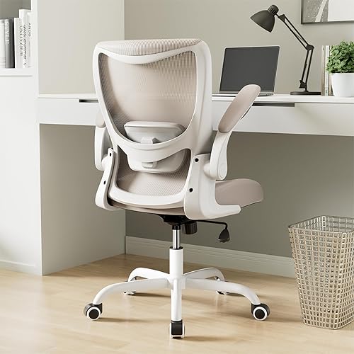 Miniatura 1 de Silla de oficina, silla de escritorio ergonómica con soporte lumbar ajustable y reposabrazos abatibles, silla de computadora de malla transpirable