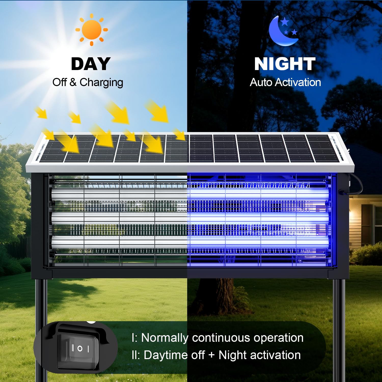 Zapper solare per insetti all'aperto, 30 W, grande, antizanzare elettrico, impermeabile e portatile, trappola per insetti volante ricaricabile per patio, cortile, giardino, casa, campeggio, nero