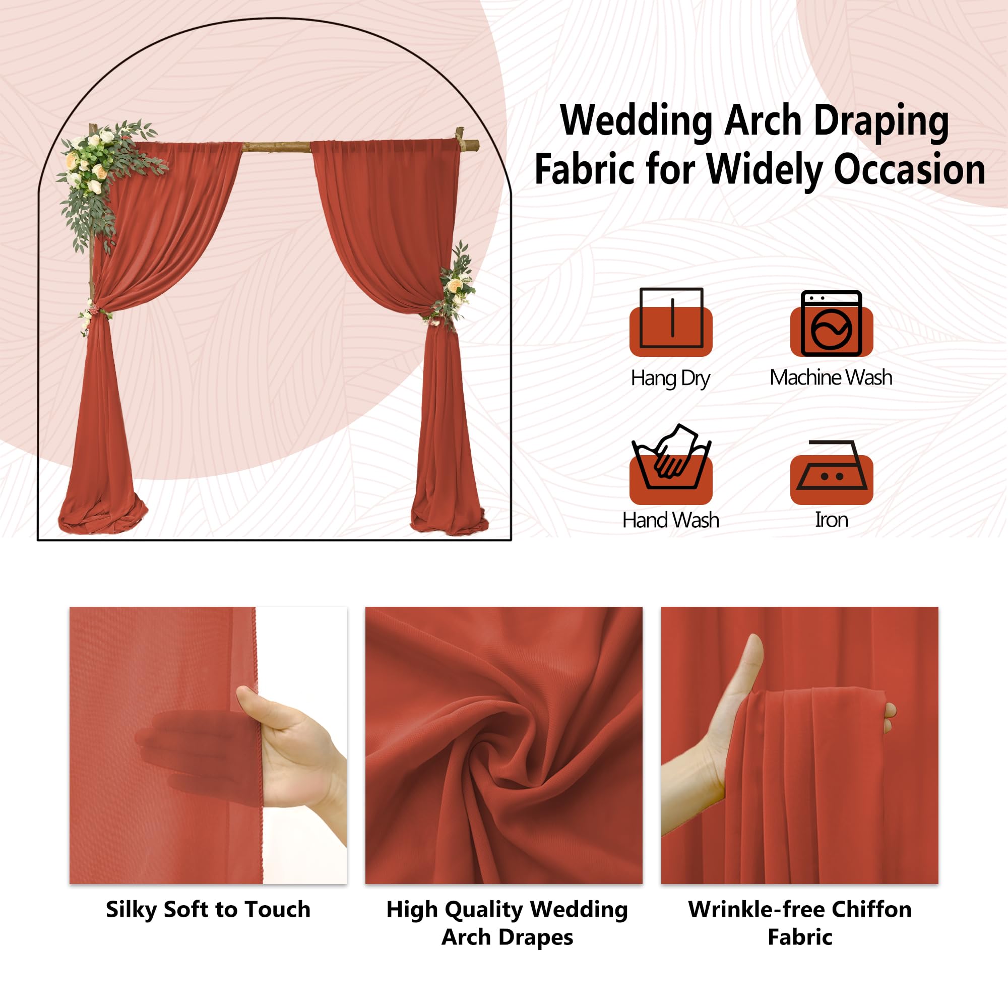 Vorhangstoff für Hochzeitsbögen, Chiffon, für Hochzeiten, 71,1 cm x 6,1 m, Chiffon-Stoff, durchscheinender Hintergrund, Vorhang für Hochzeit, Party, Zeremonie, Geburtstag, Empfang, Hintergrund