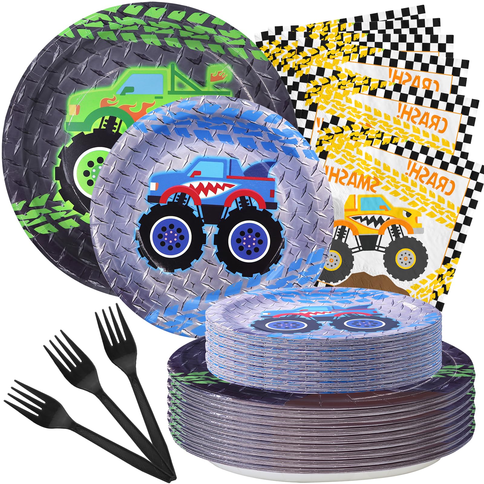 Monster Truck Party Plates, Napkins, Tableware & Favors - Serves 20 Guests