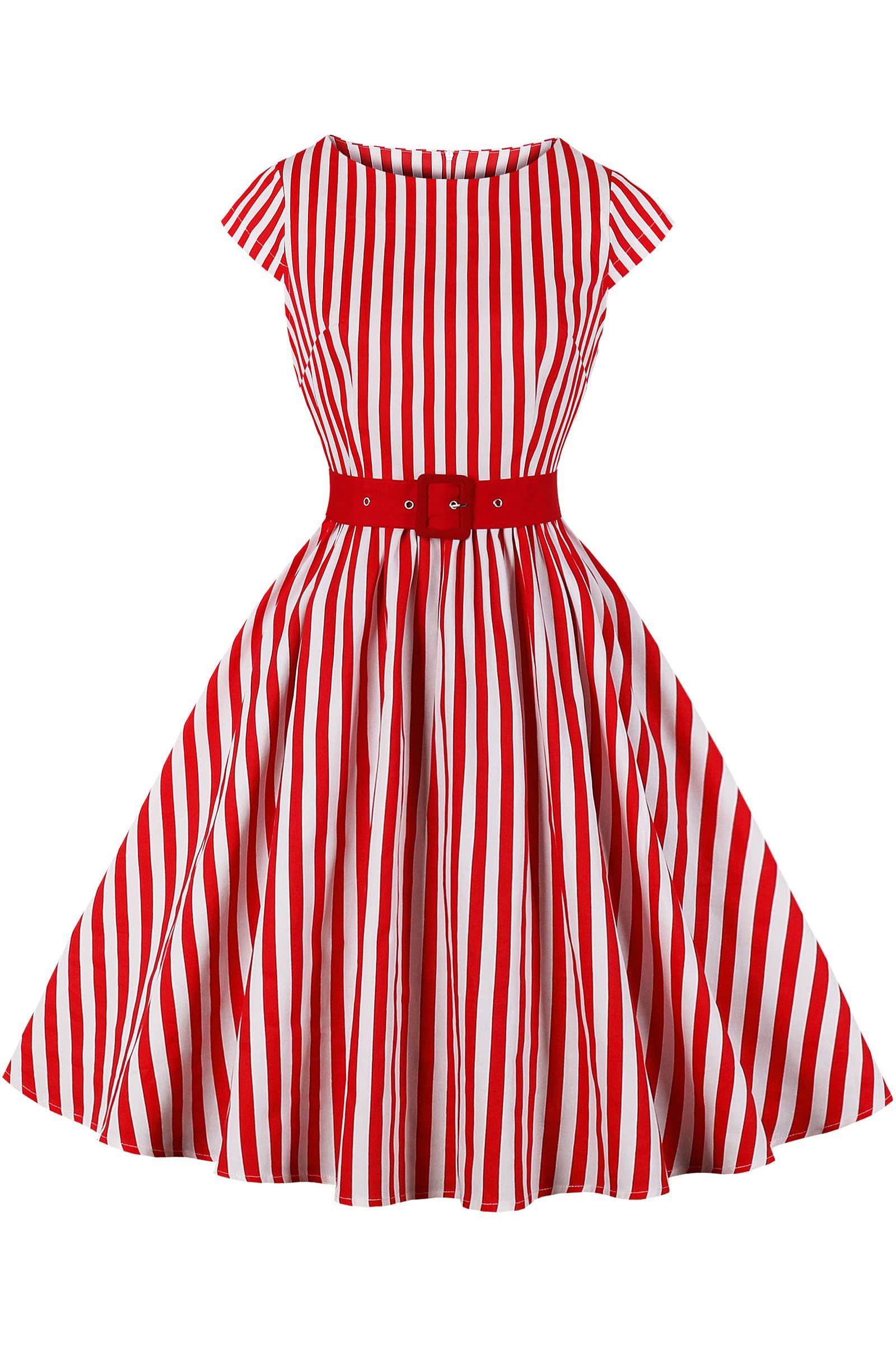 AXOE Mujer Vestido Vintage Años 50 Algodón Transpirable, Corte A-Línea, Escote Barco, Cinturón Desmontable