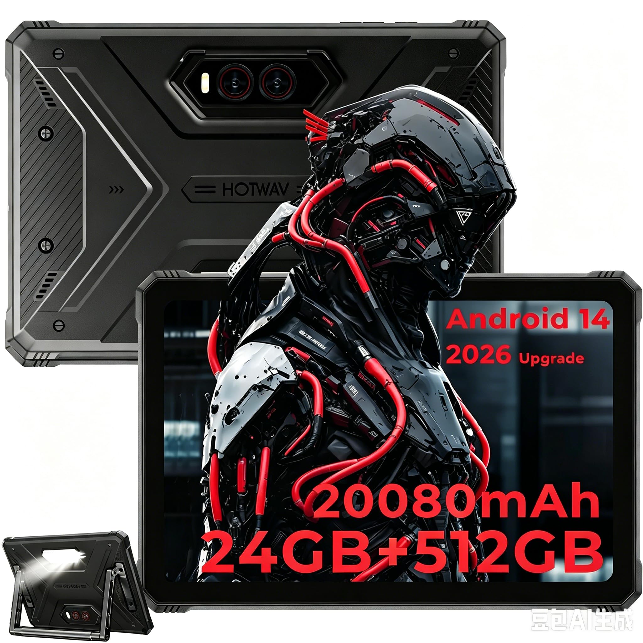 HOTWAV R9 Plus Tablet Outdoor Android 14, 4G LTE/5G WiFi Baustellen Tablet | 24GB+512GB+2TB TF, Octa-Core, 11" 2K FHD+, 20080mAh 20W Schnellladung, 64MP+16MP, IP68/IP69K Wasserdicht, DualSIM/Face ID/OTG