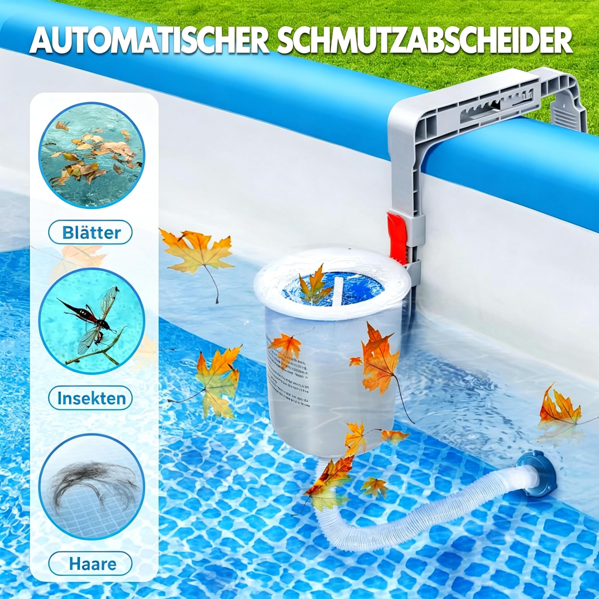 Skimmer per piscina, altezza regolabile, diametro 18 cm, con cestello filtrante rimovibile, per piscine fuori terra e piscine gonfiabili con anello d'aria