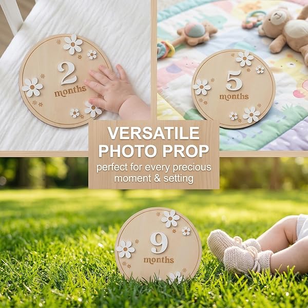 JIRVEX Tarjetas meses bebé de madera 1 Pcs Meses 1-12 Tarjetas de madera para bebé Hitos Fotografía Recuerdos de Crecimiento - 4