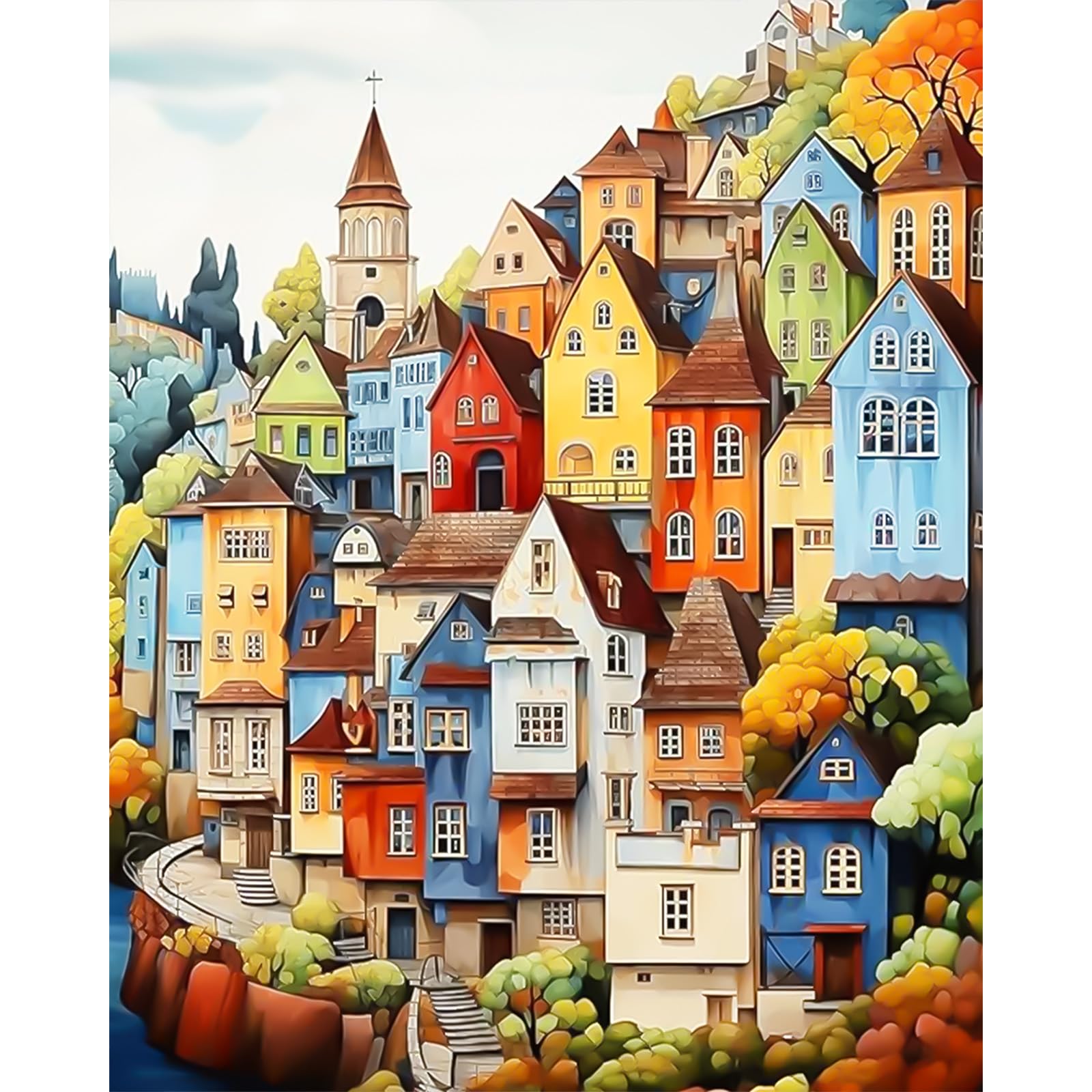 CEOVR Landscape Paint by Numbers for Adults Flowers Painting by Numbers Frameless for Beginners with Brushes Acrylic Pigment 40x50 cm Cat DIY Drawing Paintwork (Beige Yellow Blue)