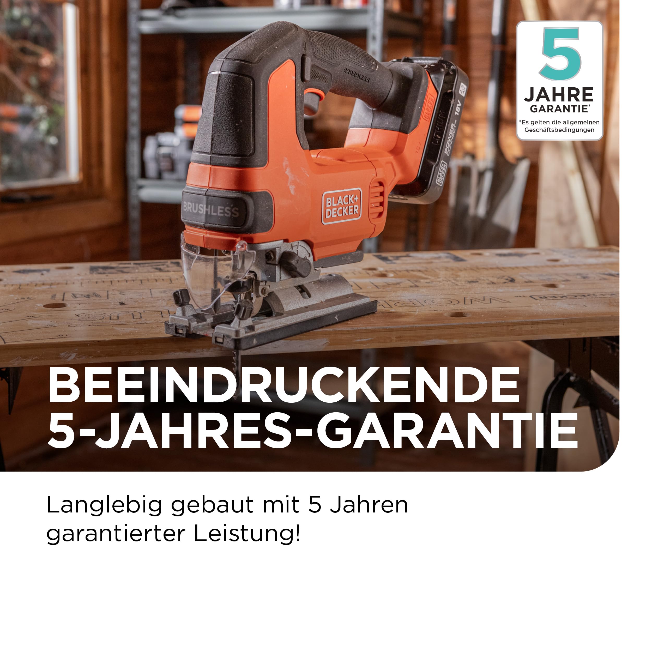 BLACK+DECKER bürstenlose Akku-Stichsäge, 18VSologerät, nur das Werkzeug, mit 6 Sägeblättern, Akkunicht enthalten, BLCJS78NZ-XJ