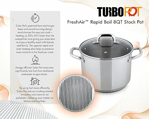Miniatura 4 de Turbo Pot FreshAir Rapid Boil Acero Inoxidable 8 cuartos de galón. Olla común, utensilios de cocina que ahorran tiempo y energía para estufa de gas