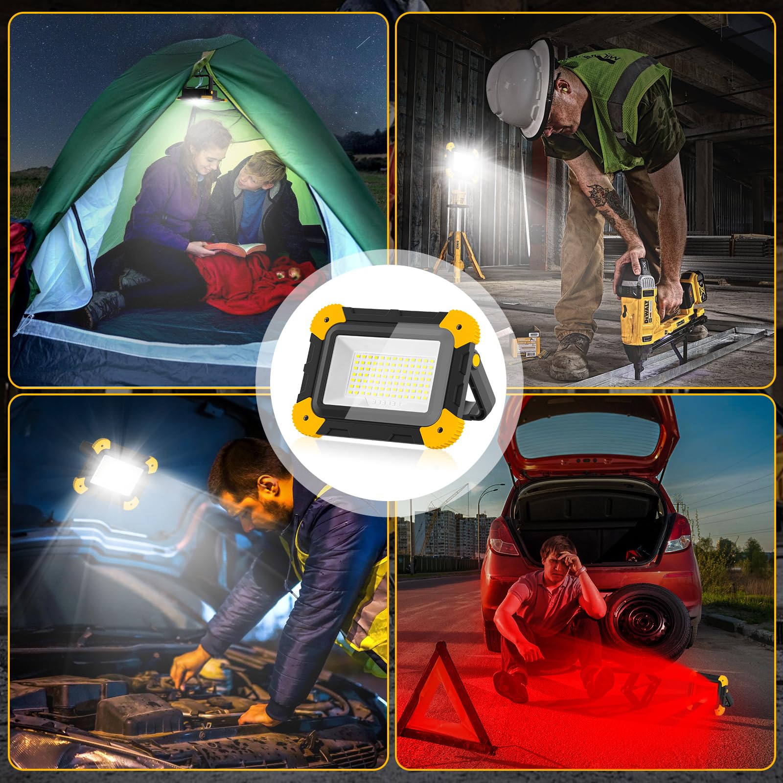 NATPOW Projecteur Led Rechargeable, 5 Modes Lampe de Chantier Batterie avec Câble USB, 3000mAh Eclairage Chantier Portable, IP65 Étanche Lumiere Chantier pour Garage, Camping, Pêche, 2 Pièces