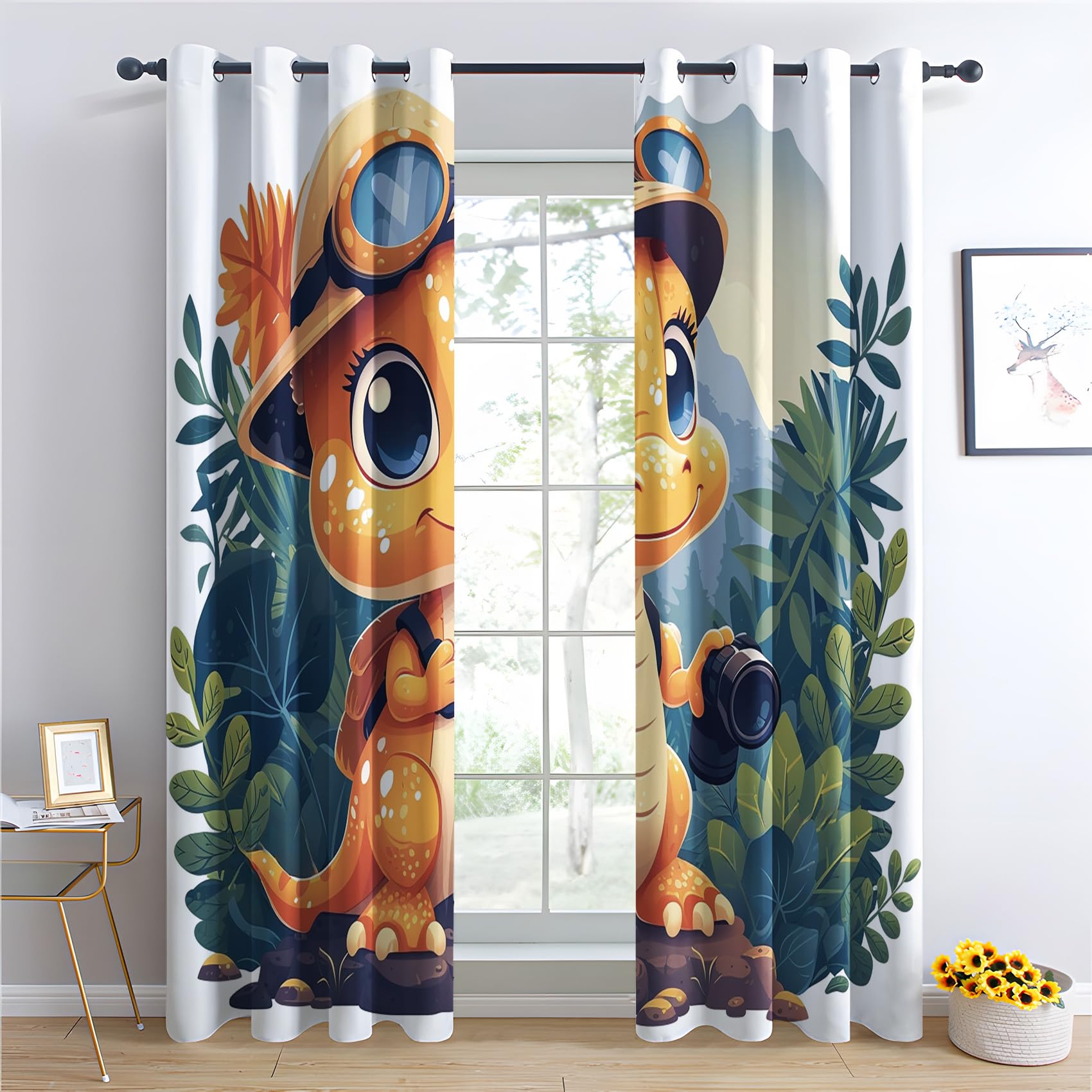Generisch Vorhänge Dinosaurier - Süße Cartoon Dino Fenster Gardinen mit Ösen, Vorhang Blickdicht Verdunklungsvorhänge Thermovorhang für Wohnzimmer Schlafzimmer Deko 2er Set, H 160 x B 140 cm V-#191