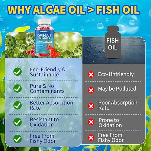 Miniatura 6 de Gomitas veganas Omega-3 de 1028 mg, alternativa de aceite de pescado Omega 3 para adultos con EPA 400 mg y DHA 600 mg y vitamina A, C, E para la