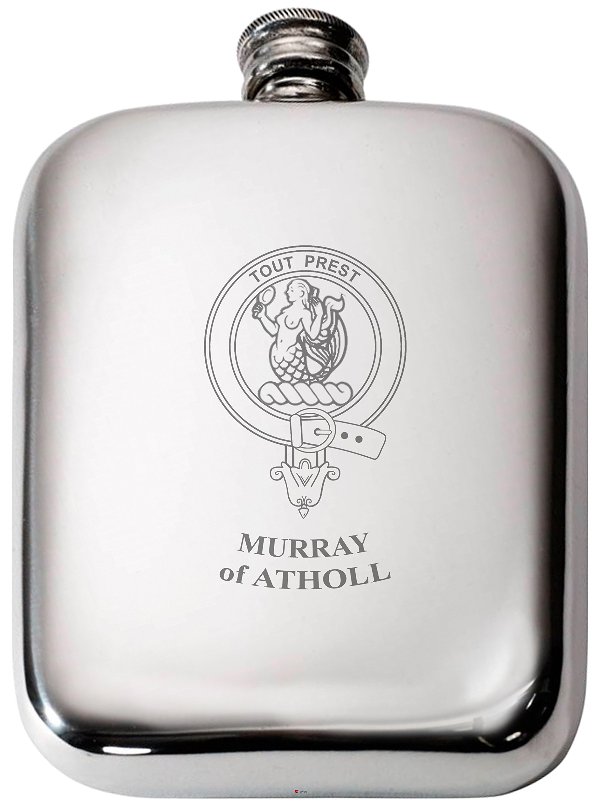 Flacon de hanche écossais Murray of Atholl en étain pour vos randonnées et soirées au feu de bois