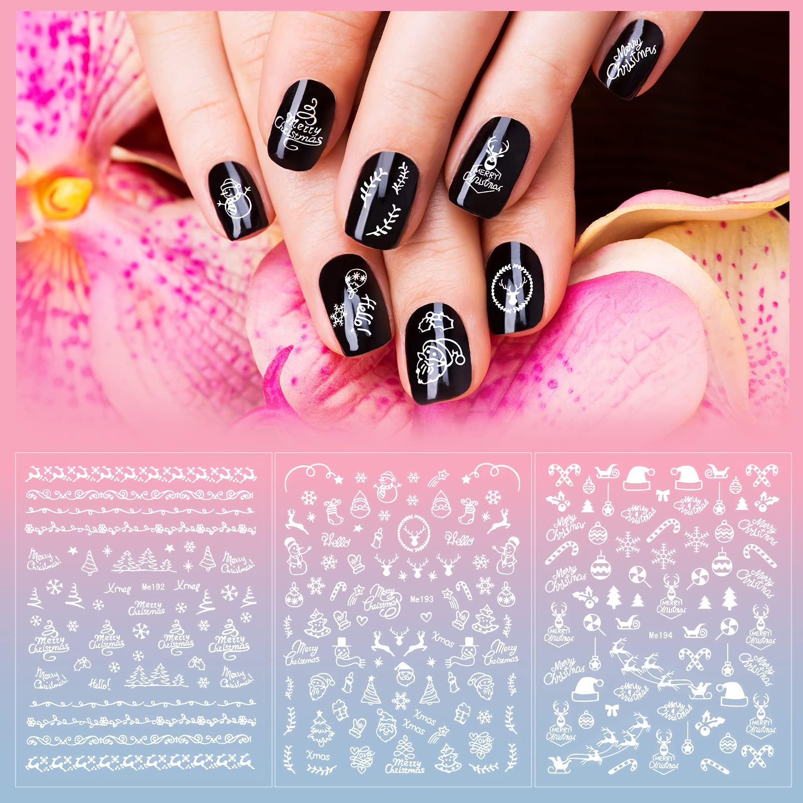 MELLIEX Weihnachts-Nagelsticker – 9 Blätter Mit Schneeflocke, Rentier & Co., Inkl. Pinzette, Für DIY Nail Art