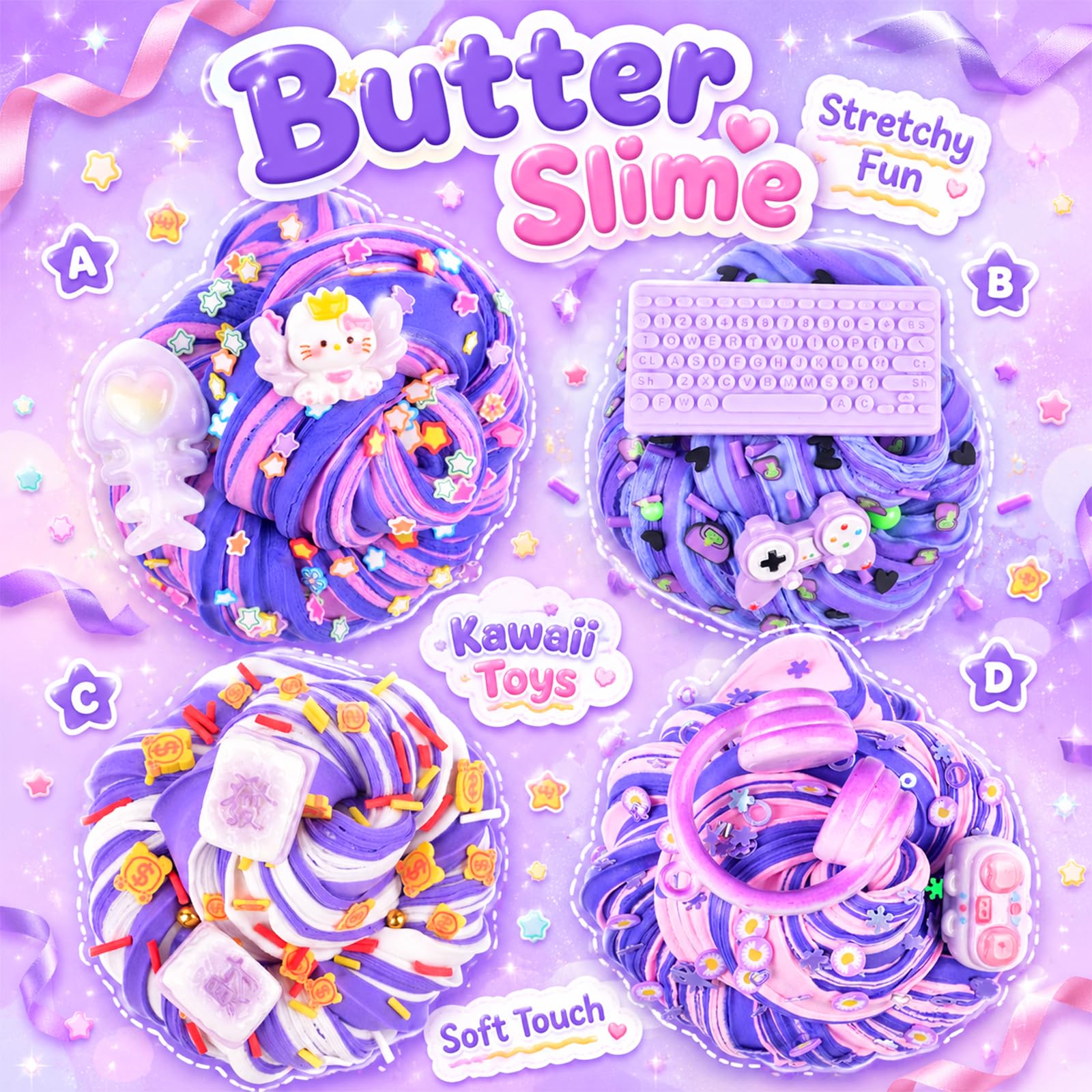 Kit di slime viola a forma di nuvola, 12 pezzi, morbido giocattolo sensoriale | per bambini dagli 8 ai 12 anni, bomboniere per feste di compleanno, riempitivi per sacchetti per ragazze e ragazzi