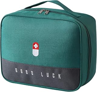 Reiseapotheke Tasche Grün, Medikamententasche Wasserdicht & Tragbar, Organizer für Erste-Hilfe-Zubehör, Outdoor, Camping, Büro und Notfall (25x20x13.5cm)