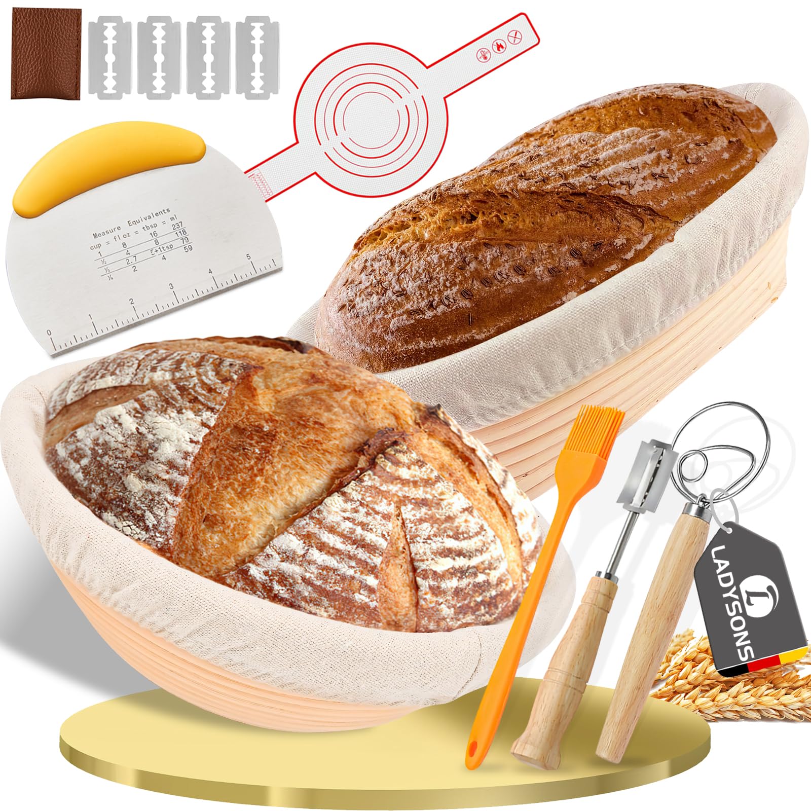 Mrs. Jones Set rijsmandjes 23 cm rond en 25 cm ovaal broodmandje voor het maken van