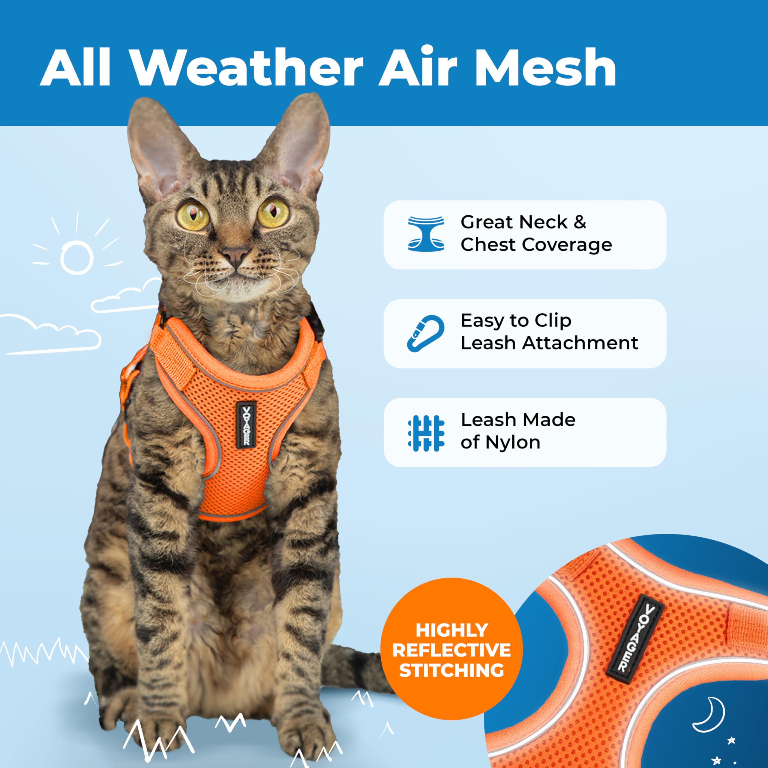 Voyager Escape Proof Cat Harness and Leash Set including Reflective Stitching, Neoprene Handle 5ft, Supports Small - Image 3
