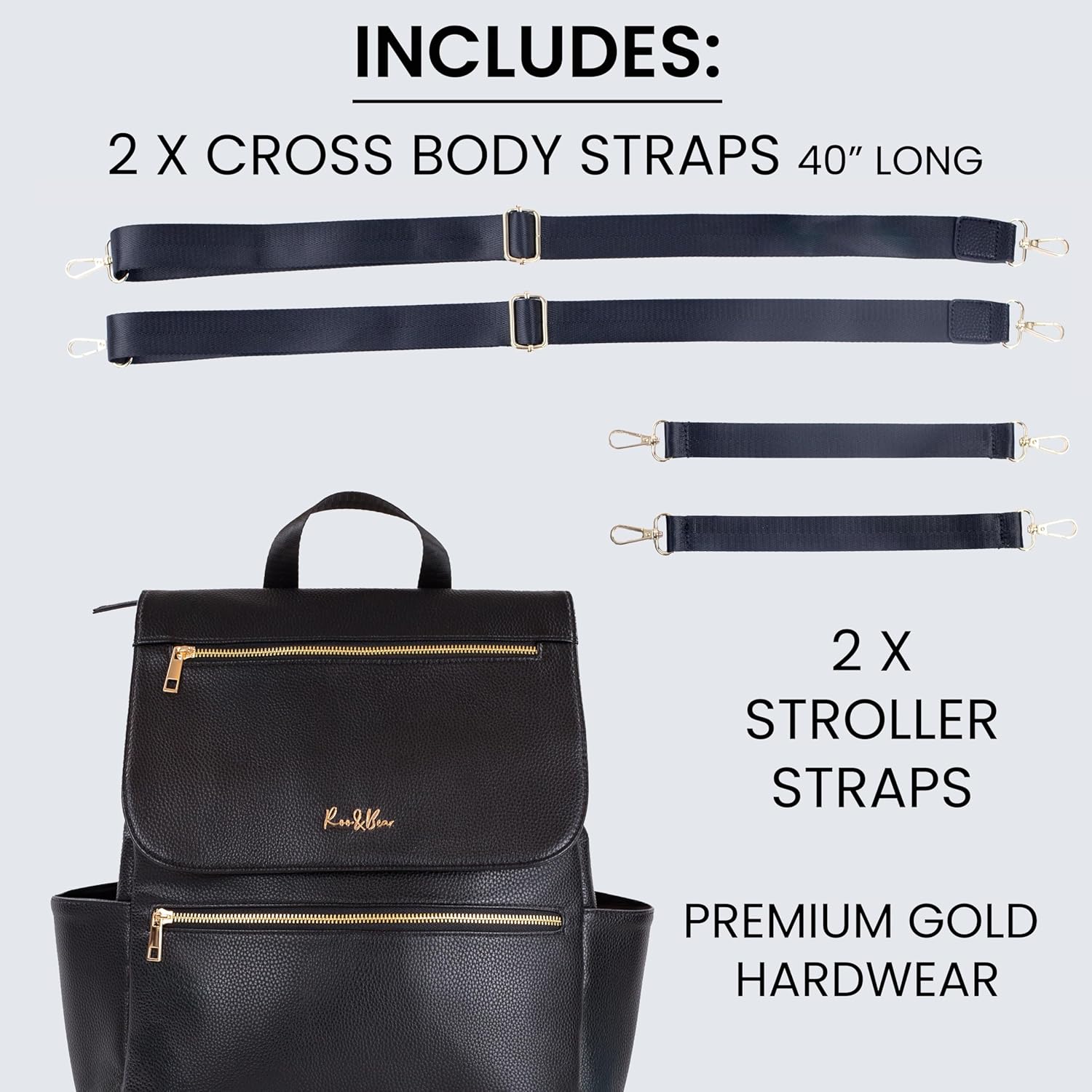 Premium Vegan Leather Diaper Bag Backpack – Large Designer Baby Bag, Stylish Diaper Backpack with Stroller & Crossbody Straps & Multiple Compartments (Black) - Image 5