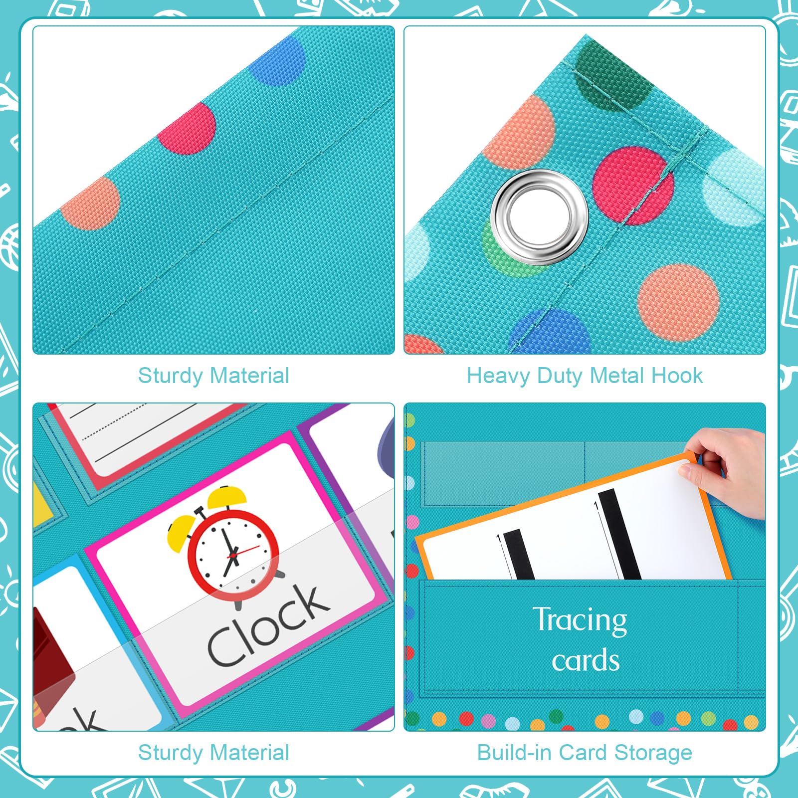 Motiskyy 34" x 27" All About Letters Pocket Chart Alphabet Learning Pocket Chart Letter of The Day/Week Activity Wall Alphabet Card for Homeschool Preschool Kindergarten Kid Learning(Blue, Delicate) - Image 6