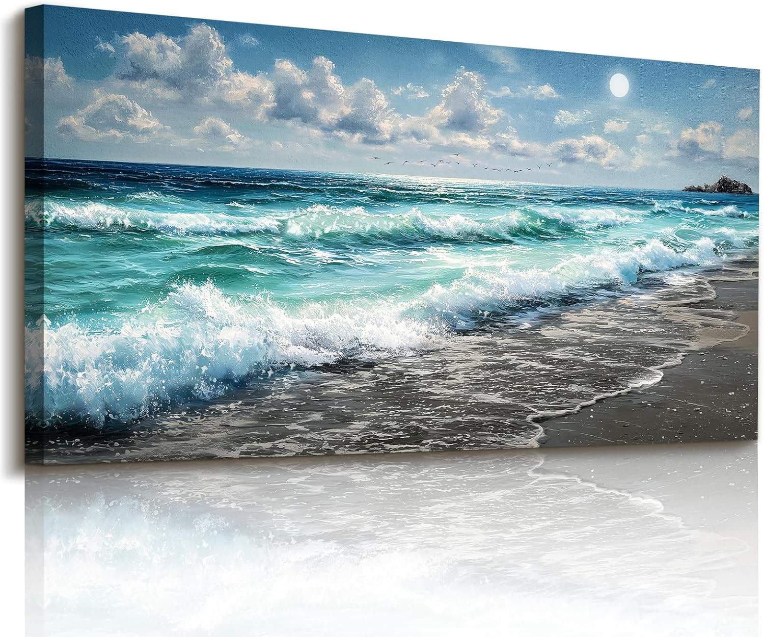 imjiayu Large Ocean Canvas Wall Art, Realistic Wave Seascape Painting, Coastal Beach Sunburst Wall Decor for Living Room Bedroom Office Home Decor, 24" x 48"