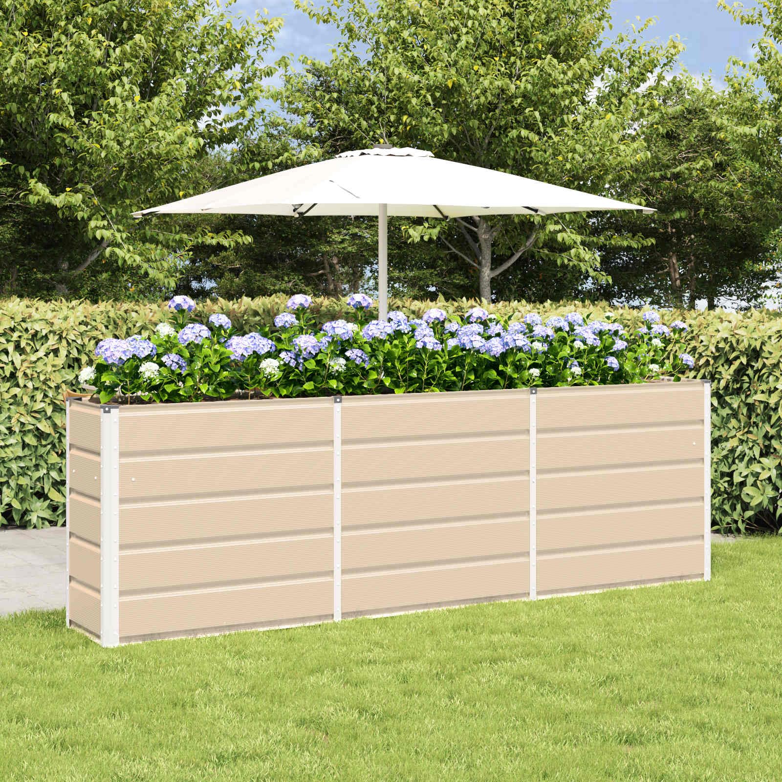 IKAYAA Metal Raised Beds Galvanised Raised Bed for Garden Raised Planters Outdoor Large for Growing Flowers,Herbs and Vegetables-Ivory-240 x 40 x 75 cm