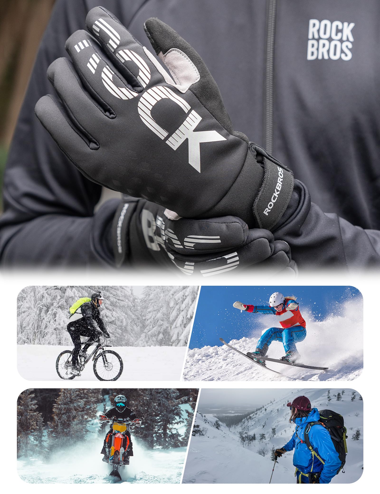 ROCKBROS Guanti Termici Invernali da Uomo e Donna, Guanti Bici Touch Screen per Corsa, Ciclismo, Arrampicata, Escursionismo, Sciare, Attività All'aperto